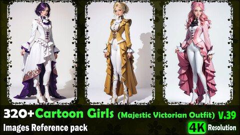 320+ Cartoon Girls (Majestic Victorian Outfit) Images Reference Pack - 4K Resolution - V.39