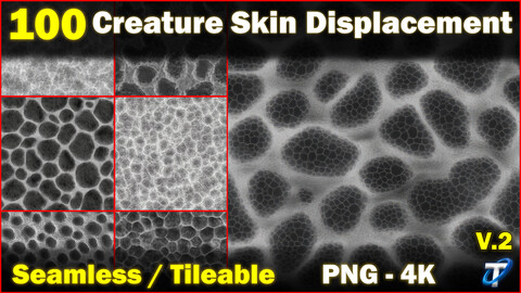 100 Ultra High-Quality Creature Skin Displacements / Alpha (Seamless and Tileable) Vol 2