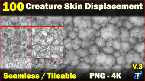 100 Ultra High-Quality Creature Skin Displacements / Alpha (Seamless and Tileable) Vol 3