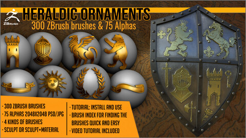 Heraldic Ornaments Maker 300 ZBrush brushes and 75 alphas