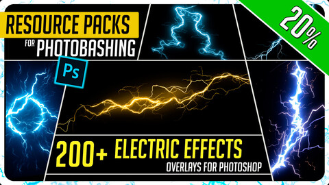 PHOTOBASH 200+ Electric Overlay Effects Resource Pack Photos for Photobashing in Photoshop