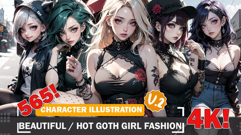 565 Beautiful Hot Goth Girl Fashion Diverse Outfit Character Design Reference Art V2 4K