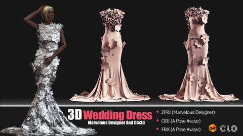 3D Wedding Women Outfit (CLO3D, MD PROJECTS+OBJ+FBX)