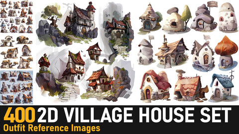 2D Village House Set|4K Reference Images