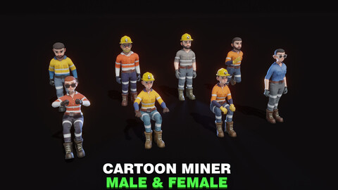 Stylized Male & Female Miner Low-poly 3D Model – Animated & Customizable