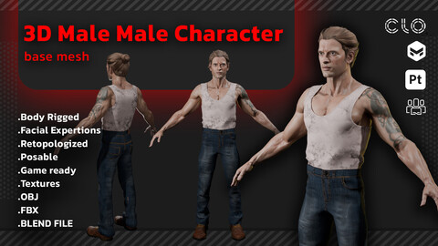 Male Character Base mesh+ FBX+ OBJ+ blend file