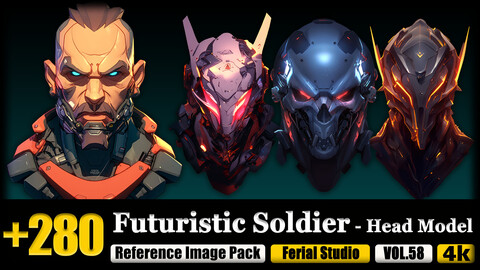 280 Futuristic Soldier - Head Model Reference Image Pack v.58 |4K|