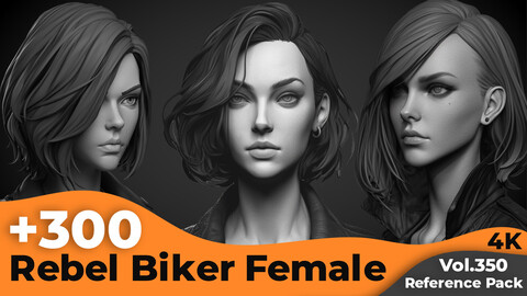 +300 Rebel Biker Female Head Sculpt Reference Images(4k)