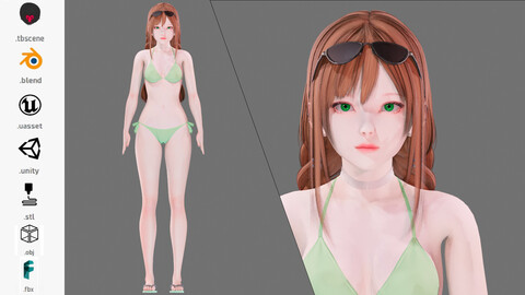 Bikini 0016 - UE5 - Unity - Blender - Animated - Realistic Female Character