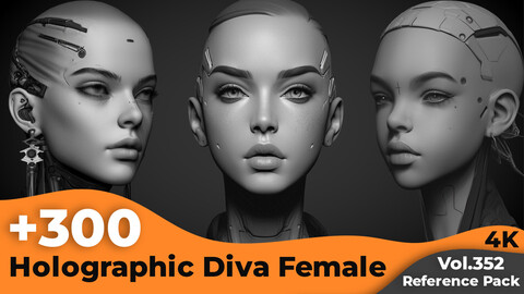 +300 Holographic Diva Female Head Sculpt Reference Images(4k)