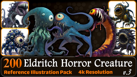 200 Anime Eldritch Horror Creature (Full Body) Reference Pack | 4K | v.3