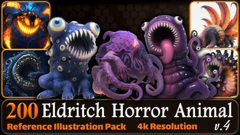 200 Anime Eldritch Horror Animal (Full Body) Reference Pack | 4K | v.4