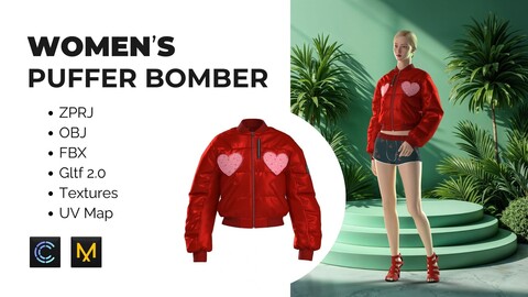 Women Puffer Jacket Bomber 3D model