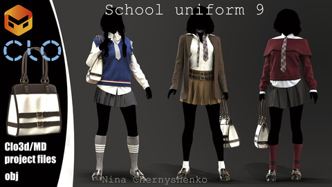 School uniform 9. Marvelous Designer/Clo3d project + OBJ.