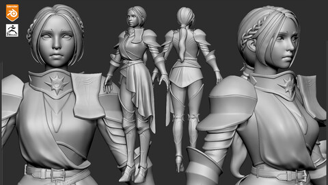 Stylized Female Warrior Character For Zbrush and Blender