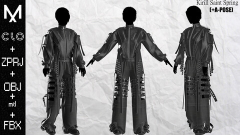 Leather Outfit Female Marvelous designer/Clo3d OBJ mtl FBX ZPRJ + A-POSE