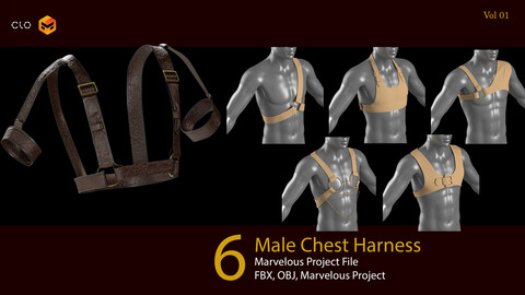 6 Men's Chest Harness (VOL.01). Marvelous Designer/Clo3D project file+OBJ,FBX