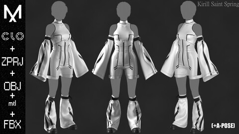 Female Outfit Marvelous designer/Clo3d OBJ mtl FBX ZPRJ +A-POSE