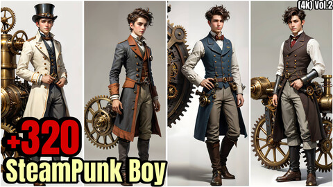 +320 Steampunk Boy Character Concept(4k)