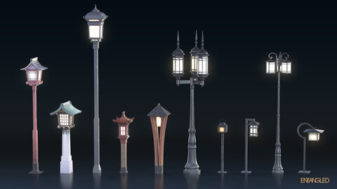 Asian Street Lights Set - 12 Pieces