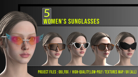 Women's sunglasses UV and clean topology  Quad mesh Optimized Models 3D models OBJ and FBX PBR Textures