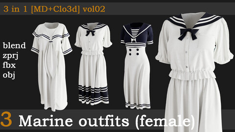 3 Marine outfits(female)[fbx+obj+zprj+blend][md+clo]vol02