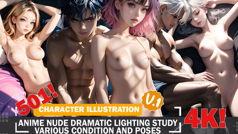 501 Anime Nude Dramatic Lighting Study Various Pose Light condition Character Design Reference Art V1 4K