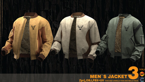 3 Men's Jacket (MARVELOUS AND CLO3D)( ZPRJ,FBX,OBJ)