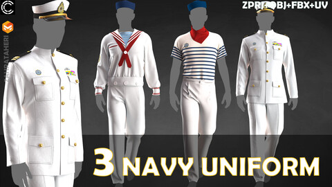 VINTAGE NAVY UNIFORM (Clo3D Project + OBJ +FBX)