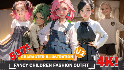 537 Children Fashion Cute and Diverse Outfit Character Design Reference Art V2 4K