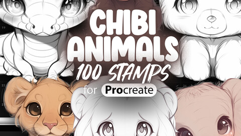 100 Procreate Chibi Animals Stamps | Procreate Cute Animals Stamps | Procreate Kawaii Animals Stamps | Procreate Chibi Panda Stamps