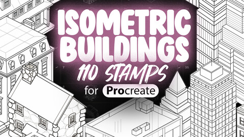 100 Procreate Isometric Buildings Stamps | Procreate Isometric House Stamps | Procreate 3D Isometric Stamp Brushes