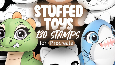 130 Procreate Stuffed Toys Stamp Brushes | Procreate Plush Toys Stamps | Procreate Children Toys Stamps | Procreate Soft Toy Stamps