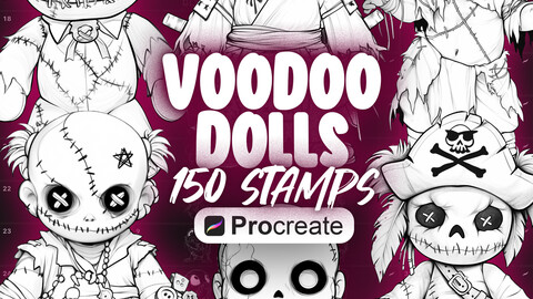 150 Procreate Voodoo Dolls Stamp Brushes | Procreate Creepy Doll Stamps | Procreate Horror Dolls Stamps | Procreate Zombie Doll Stamps