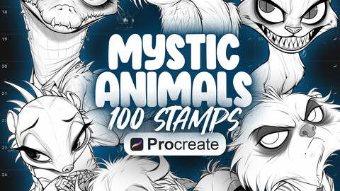 100 Procreate Mystic Animals Stamp Brushes | Procreate Surrealism Creatures Stamps | Procreate Furry Animals Stamps | Procreate Anthro