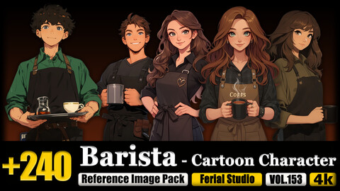 240 Barista - Cartoon Character Reference Image Pack v.158 |4K|