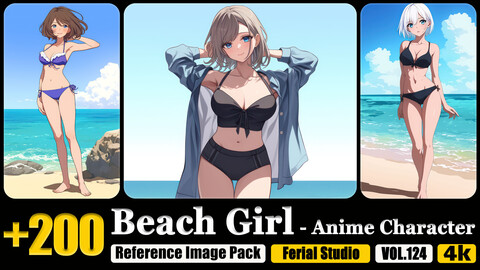 200 Beach Girl - Anime Character Reference Image Pack v.124 |4K|