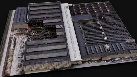 warehouse large facility damaged building roof model photogrammetry