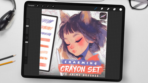 Charming Anime Crayon Brushes for Procreate (45 Brushes Included)