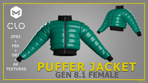 Puffer Jacket Female - CLO 3D / Marvelous Designer - ZPRJ + FBX + OBJ - STREETWEAR / DIGITAL FASHION