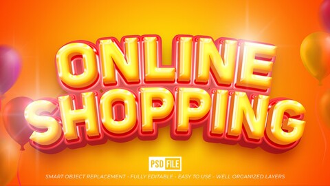 Online Shopping PSD fully editable text effect. Layer style PSD mockup template