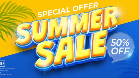 Summer Sales PSD fully editable text effect. Layer style PSD mockup template