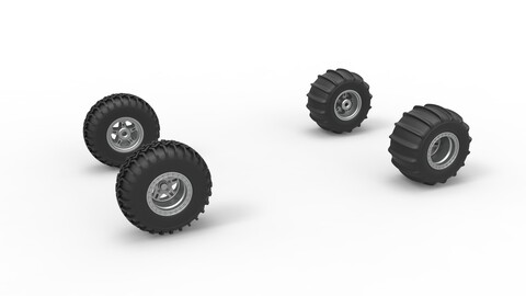 3D printable Wheel Set of Uphill Sand Racing Dragster Version 2 Scale 1:25