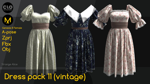 Dress pack 11 (vintage). Clo3d, Marvelous Designer projects.