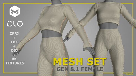 Mesh Set Female - CLO 3D / Marvelous Designer - ZPRJ + FBX + OBJ - STREETWEAR / DIGITAL FASHION