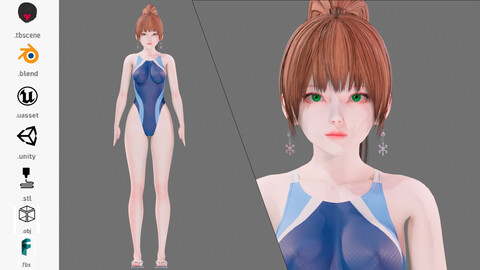 Bikini 0017 - UE5 - Unity - Blender - Animated - Realistic Female Character - GA