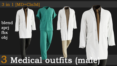 3 Medical outfits(male)[fbx+obj+zprj+blend][md+clo]