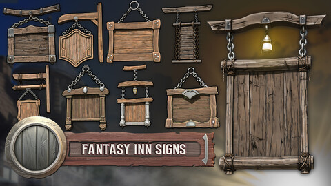 Stylized Fantasy Sign Asset Pack for Blender & Game Design | 3D Asset Pack