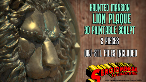 Haunted Mansion Lion Plaque 3D printable Sculpt