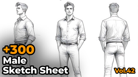 +300  Full body Male Sketch Sheet Reference Images(4k)